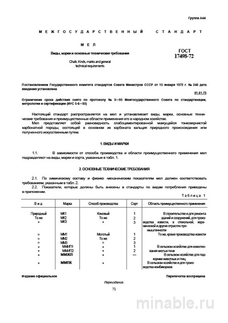 ГОСТ 17498-72: Мел – Виды, Марки и Технические Требования