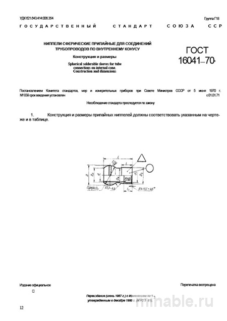 ГОСТ 16041-70: Сферические припайные ниппели – Анализ и описание