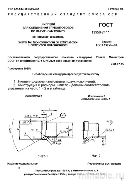 ГОСТ 13956-74: Ниппели для труб (Разбор и описание)